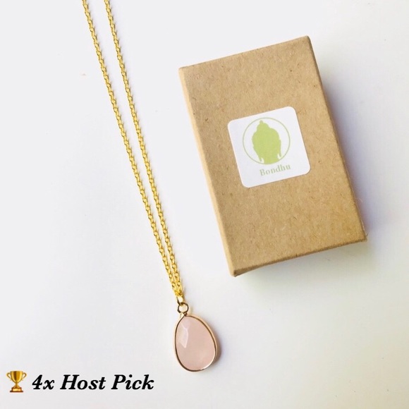 Bondhu Jewelry - Rose Quartz Drop Gold Necklace. Only one left!